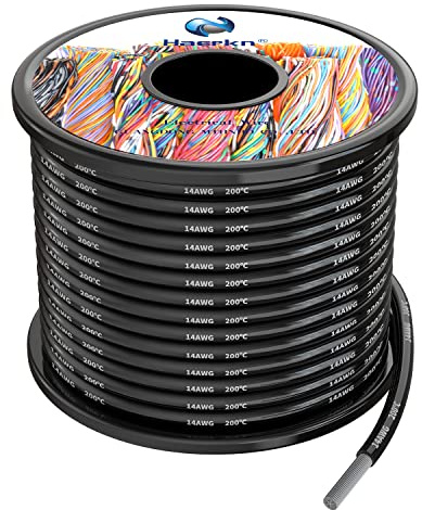 2.0mm² 14awg Fils électrique en Silicone Couleur Noir 10 Mètres Cable fil de cuivre étamé multibrins Résistant à Haute Température