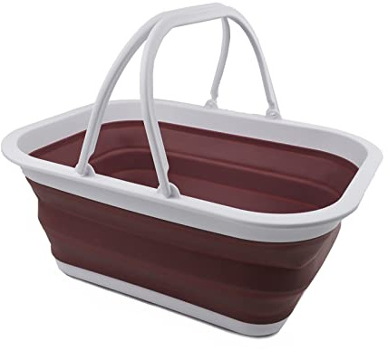 SAMMART 15L Zusammenklappbarer Korb mit Griff - Tragbarer Picknickkorb/Krater für den Außenbereich - Faltbare Einkaufstasche - Platzsparender Aufbewahrungsbehälter (Weiß/Altrosa)