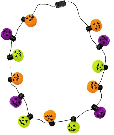 The Dreidel Company Halloween Light-Up Colorful Necklace, Costume Accessory, Spooky Party Favor, 25 (Multicolor Pumpkin Necklace, Single)