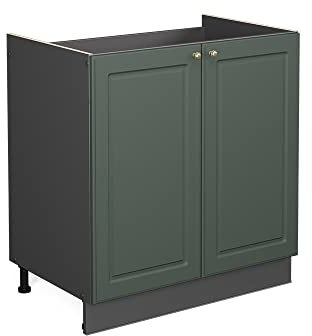 Vicco Spülenunterschrank Fame-Line, Grün-Gold Landhaus/Anthrazit, 80 cm ohne Arbeitsplatte