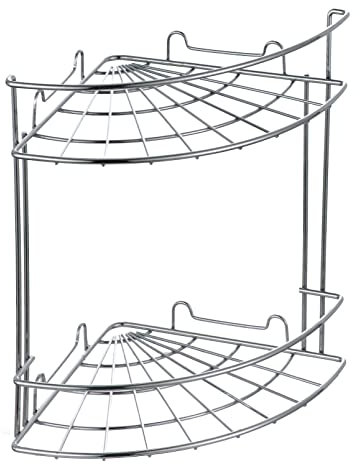 Baroni Home Mensole da Doccia, Mensola Bagno Angolare Acciaio, Scaffale Portaoggetti Cromato Angolo, 18x18x25 cm, 2 Piani