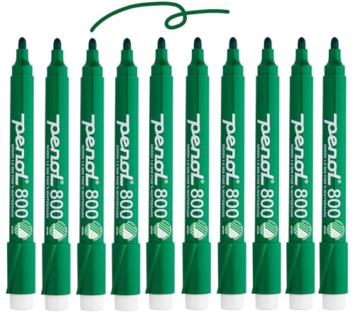 PENOL White board Marker Set 800-10 farbige Whiteboard-stifte mit 1,5 mm Rundspitze, schnelltrocknend & geruchsarm, Marker bunt mit Nordic Swan Ecolabel für Schule, Büro