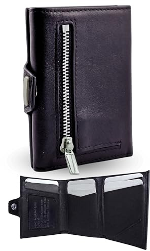 DAMAS DESIGN Geldbörse Herren aus Echtleder kleines Kartenetui Portemonnaie Schwarz Slim Wallet mit RFID