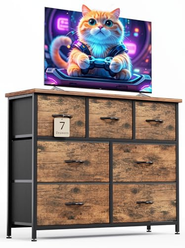 CAIYUN Chest of Drawers for Bedroom with 7 Drawers, Fabric Storage Drawer, Tall Brown Hallway Storage Unit