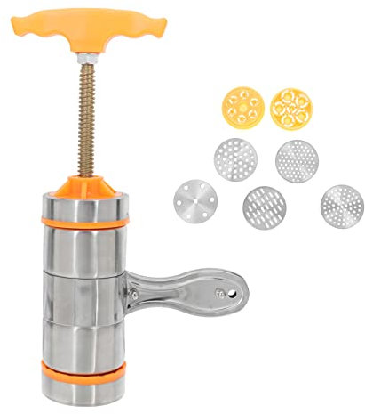 HEMOTON Machine à Nouilles Manuelle en Acier Inoxydable, Multifonction 7 Moules, Presse à Pâtes Maison, Outil Cuisine pour Pâtes Fraîches, Compacte et Portable, Set, Usage Domestique