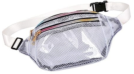 Happyyami PVC Halbtransparente wasserdichte Bauchtasche Für Damen Verstellbare Sporttasche Mit Zwei Reißverschlüssen Zum Laufen Radfahren Reisen Für Strand Weiß