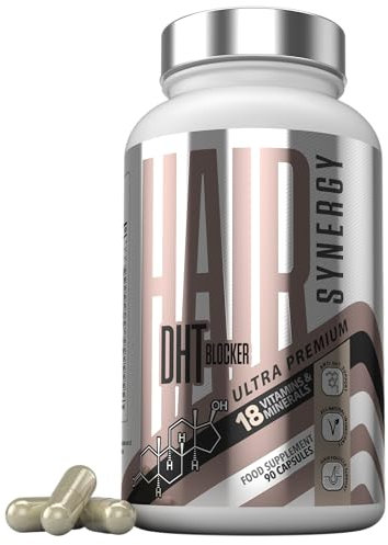 Ultra Premium DHT Blocker Hair Growth Vitamins – Hair Synergy, The UK’s #1 Hair Thickening DHT Blocker Hair Growth Supplements for Women & Men | 10,000mcg Biotin Tablets, Pumpkin Seed Oil, 90 Capsules