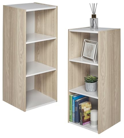 Iris Ohyama, Aufbewahrungseinheit, Bücherregal, Set aus 2 kleinen Elementen mit 3 modularen Regalen, modern, Bücher, CDs, Büro, Schlafzimmer, Wohnzimmer, UB-9035, Hellbraun