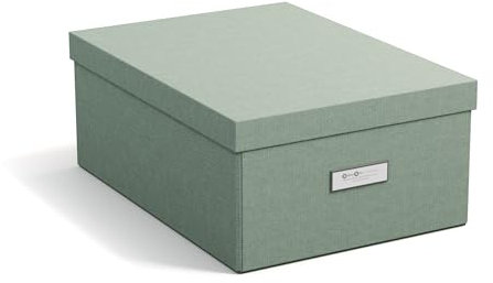 BIGSO BOX OF SWEDEN KATIA Scatola portaoggetti di medie dimensioni con coperchio, stabile organizer in fibra e carta effetto lino, pratica scatola pieghevole con cornice per etichette, verde menta