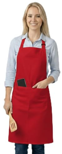 LivinEase Kochschürze für Damen & Herren – Verstellbare Küchenschürze mit 2 Taschen, Unisex Schürze zum Kochen, Backen, Grillen & Garten – Grün (Rot, Pack of 1)