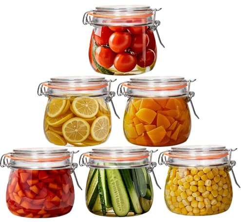 Ltzmcmy 16 oz Wide Mouth Glass Jars with Airtight Lids,6 Pack Pickle Jar Clear Canister for Canning,Preserving,Fermenting,Pickling