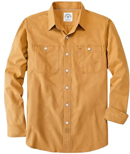 Dubinik® Chambray skjorta män bomull långärmade skjortor med knappar för män, Blad orange, M