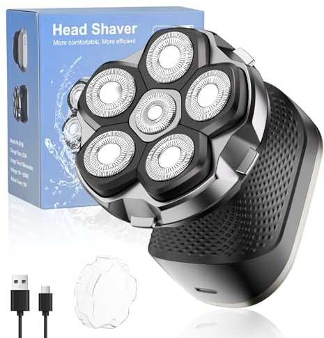 Rasoio Testa Calva, Rasa Capelli Uomo a Zero 6D Rasoio Elettrico Fluttuante Flessibile Impermeabile IPX7 Rasoio Elettrico Testa Calva Uomo con Display LED,Interfaccia USB-C, Uso Wet & Dry (A)
