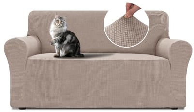 BellaHills Sofa Überzug 2 Sitzer (135-165cm) Sofabezug Stretch Kratzschutz Sofa Katze Mit Armlehne Sofaschoner rutschfest Sofa Cover Sofaüberwurf Couchbezug Wohnzimmer Sand
