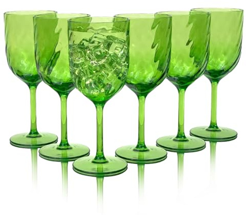 Yanglonghui Set di 6 bicchieri da vino in plastica da 425,2 g, infrangibili, riutilizzabili, in plastica colorata, impilabili, lavabili in lavastoviglie, senza BPA, ideali per feste (verde, 425 g)