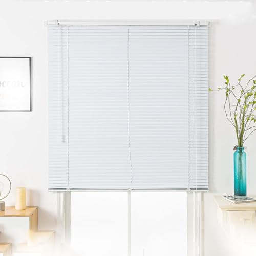 Aluminum Blinds Metal Slat Venetian Blind Horizontal Window Blinds Shades Windows Curtain Window Blinds Cordless 1/25mm Slat Light Filtering(White)