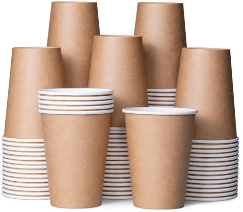 Disposable Paper Cups, 100-Pack 355ml Bulk Paper Party Cups for Hot or Cold Drinks, Kraft Brown Cups for Office, Parties, and Takeaway Use (No Lids)