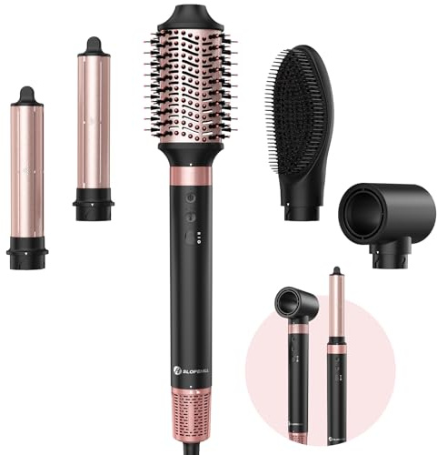 Slopehill Airstyler 5 IN 1, Ionen Föhn 110000 U/Min, Multifunktionaler Hairstyler, Lockenstab Automatisch, Warmluftbürste,Glätteisen, für Styling, Volumisieren, Locken und Glätte（Schwarz）