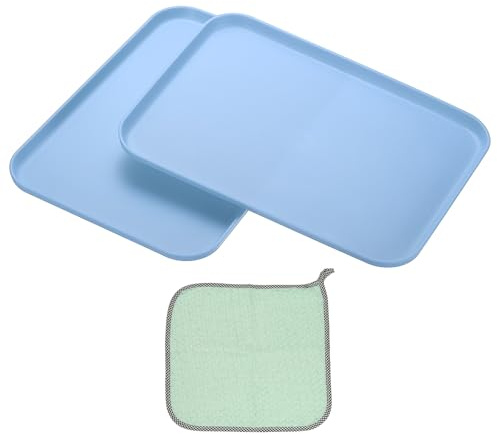 PATIKIL 12 x 8,7 plastbricka, 2-pack rektangulära tallrikar liten matbricka vetetallrikar rätter återanvändbar desserttallrik brickor med duk för tårta frukt, sallad, cupcake biff servering blå