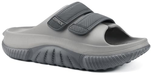 COFACE Mens Recovery Sandals Arch Support Orthopedic Walking Slides for Men Adjustable Thick Cushioned Orthotic 2025 Man Plantar Fasciitis Comfort Casual Outdoor DarkLightGrey Size 10