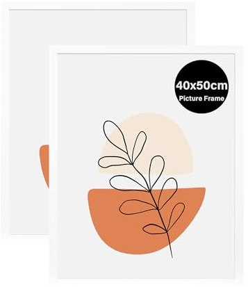 KAIWIN 2 Pack Bilderrahmen 40x50 cm, Weiß Rahmen 40x50, Holz Fotorahmen zum Aufhängen, Posterrahmen Benutzt für Fotos, Bilder, Puzzles, Poster