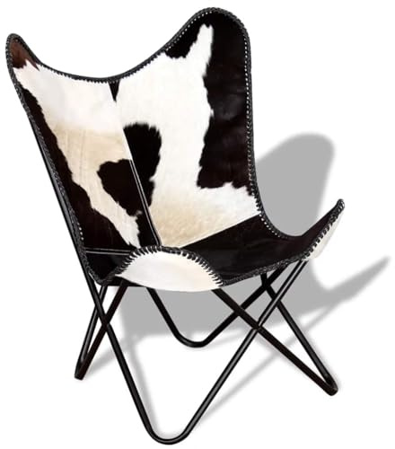 IBUQDDV Fernsehsessel Lesesessel Armlehnensessel Loungesitz Butterfly-Sessel Schwarz und Weiß Echtes Kuhfell für Schlafzimmer Büro Vanity