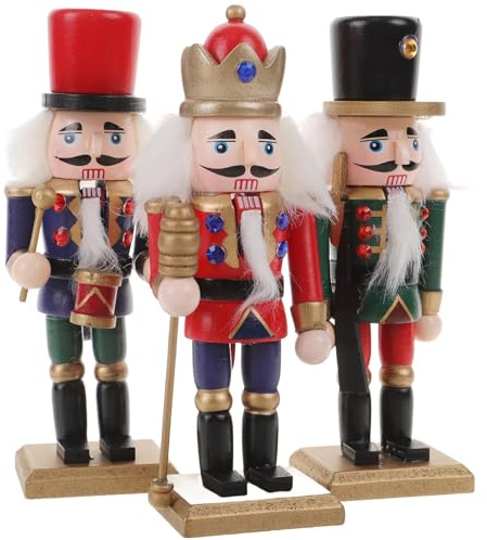 Kichvoe Lot de 3 Marionnettes Décoratives Casse-Noisette, Figurines de Bureau, Décorations de Noël Aux Couleurs Assorties, 15 Cm