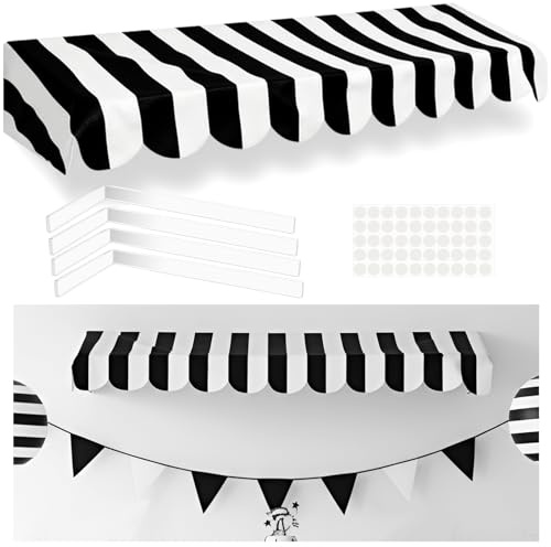 Tallew Waterproof Circus Awning Decor Farmers Market Decoration Black White 3D Striped Carnival Tent Awning Hanging Decor Party Supplies for Theme Celebration Wall Props