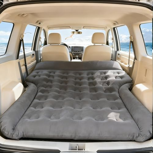 SUV luftmadrass bilsäng, 185x140x20cm Universella Bärbar Bilmadrass Camping Billuftmadrass för SUV Lastbil Husbil Skåpbil Trunk, Uppblåsbar Madrass i Full Storlek Luftmadrass för Bil Resor (Svart)