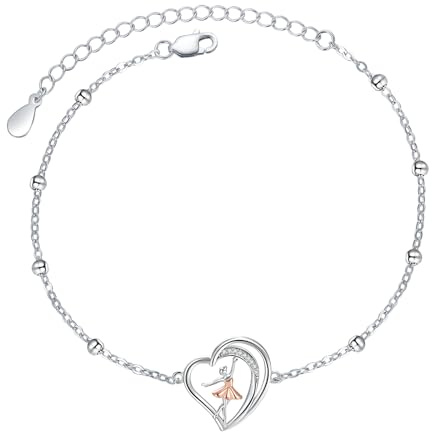 REDSUN Ballerina fotlänk 925 sterlingsilver damer hjärta fotlänk damer fotkedja armkedja dansare smycken fotkedja för kvinnor flickor fru mamma födelsedagspresent