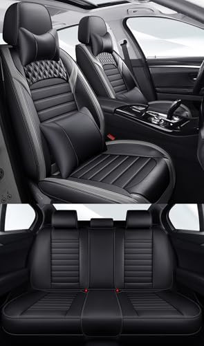 NOBQUA Leather Car Seat Covers Full Set for 5 Seats – Fits Jaguar XE/XF/F-PACE/E-PACE – Waterproof, Anti-Slip – Universal Fit for Most Cars & SUVs
