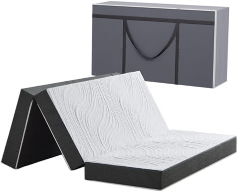 Twirest Materasso pieghevole, materasso in memory foam, spesso 10 cm, ideale per campeggio o viaggio, materasso pieghevole, per adulti, 2 persone (140 x 190 x 10 cm)