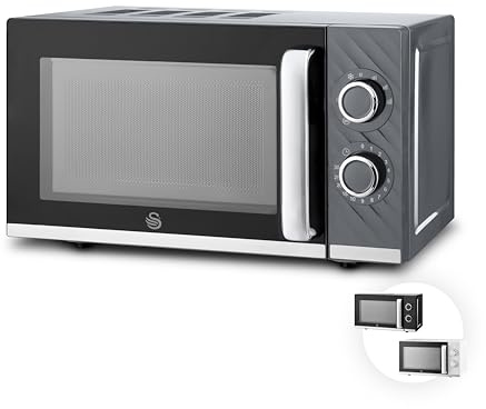 Swan Windsor SM4424GRY - Microondas manual, 20L, 800W, 5 niveles de potencia, descongelación por tiempo, temporizador de 30 minutos, pies antideslizantes, microondas de tamaño familiar, color gris