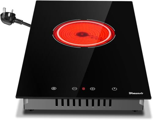 Disaenvir Portable Ceramic Hob, Built-in Pulg in Single Electric Hob 30 cm | Child-Safety Lock, 9 Power Level, 1200W, 220-240V