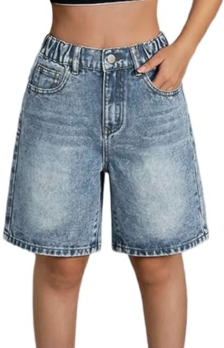 Mädchen Jeanshose Freizeit Sommershorts High Waist Denim Shorts für Teenager-, lässige Stretch-Capri-Shorts mit fünf Taschen Kurze Hose Mädchen Baggy Jeans Shorts