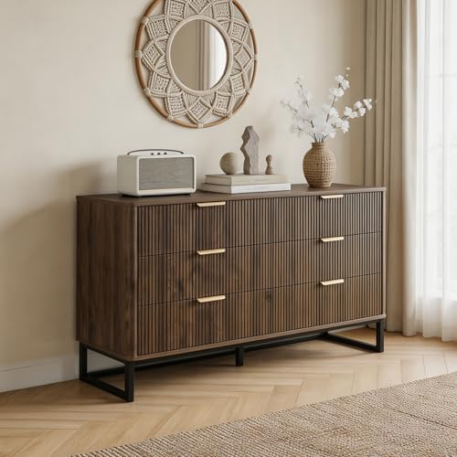 OOFAYJIA Schmal Kommode mit 6 Schubladen, Nussbaumfarbe