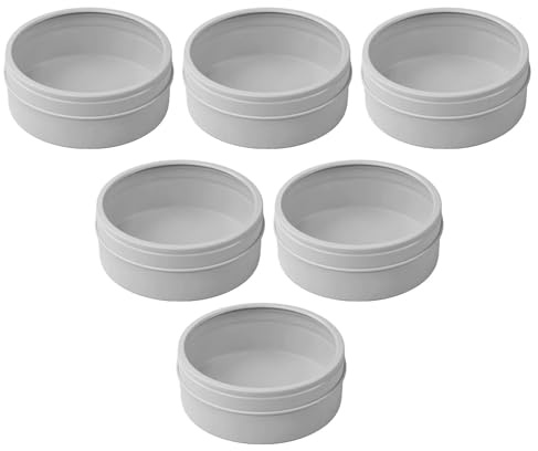 DIYEAH Set 6 Scatole di Latta Rotonde Bianche con Finestra Trasparente, Resistenti a Pieghe e Ammaccature, Contenitori per Candele e Regali