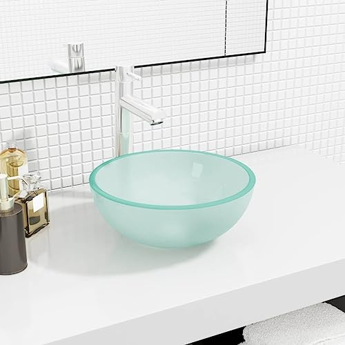 mzdioop Tempered Glass Wash Basin, 30 x 12 cm, Matt for Bathroom, Guest Toilet, Washroom, Countertop Sink, Easy-Care Design, Robust Hand Basin, Space-Saving Washbasin Solution