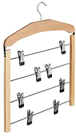 Relaxdays Gruccia per Gonne con Pinze Salvaspazio, Appendiabiti Multiplo Antiscivolo, 45,5x39x2,5 cm, Marrone Chiaro