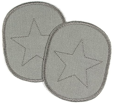 Knieflicken Set retro Sterne auf grau 2 Bio Jeans Flicken zum aufbügeln 10 x 8 cm Aufbügler Hosenflicken Hosenflicken für Jungen Applikationen Bügelbilder