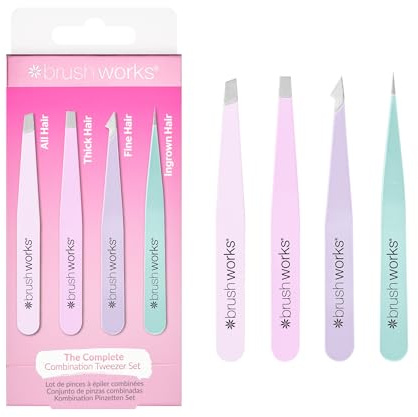 Brushworks HD 4 Piece Combination Tweezer Set - Pastels