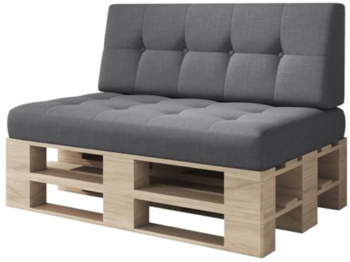 sunnypillow Set de 2 Coussins pour Palette Matelas Extérieur - d’Assise 120 x 80 x 15 cm + Dossier 120 x 40 x 20/10 cm - Confortable Coussins pour Canapé Jardin, Salon, Terrasse, Balcon - Anthracyt