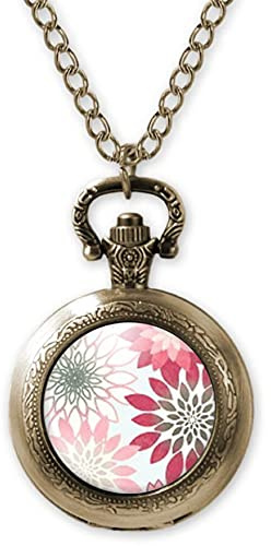 Taschenuhr, illustriertes Sautoir, Fleurs roses'-Set, weiß, grau, rosa (Ref. 9).