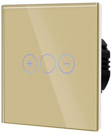 BSEED Dimmer Touch Switch with Glass, No Neutral Wire Required,Tempered Glass Panel with LED Indicator, Compatible with Dimmable LED/Halogen/Incandescent,1 Gang 1 Way,86mm Gold