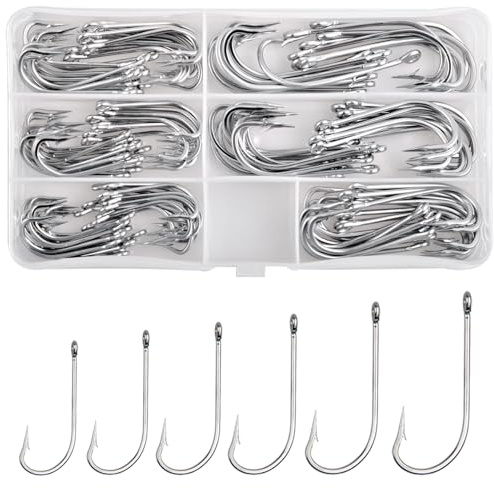 Saltwater Fishing Hooks Stainless Steel O'Shaughnessy Forged Fishing Hook Set Long Shank Hooks Extra Strong for Saltwater Freshwater(120pcs/box)