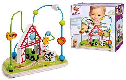 Eichhorn 100003714 Motorikschleife Bauernhof zur Förderung der motorischen Fähigkeiten, 2 Schleifen, Traktor und Kuh zum verschieben, 16 x 23 x 20 cm, aus Holz, ab einem Jahr