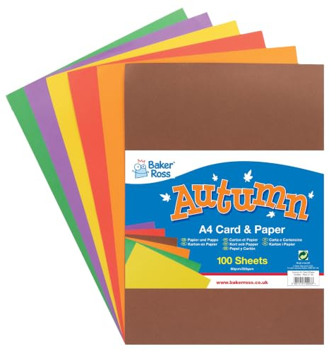 Baker Ross AX392 Confezione Di Carta E Cartoncino Colori Autunnali - Confezione Da 100, Materiale Artistico Creativo Per Bambini, Artigianato E Decorazioni.
