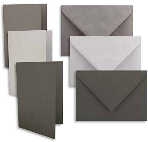 15x Kartenpaket DIN A6 / C6 in Graphit, Hellgrau, Anthrazit - Faltkarten mit Falz A6 10,5 x 14,8 cm & Umschläge C6 11,4 x 16,2 cm - Für Einladungen und Grußkarten zu Weihnachten & Geburtstag