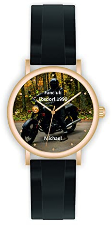 memories Uhr mit Foto Unisex Rosegold 40mm Silikonband schwarz Quartz Made in Germany