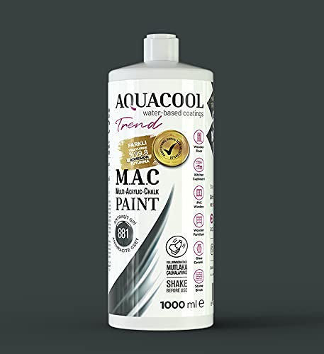 Happy Woody AquaCool - Vernice multi superficie, acrilico, gesso, opaca, ad asciugatura rapida, per interni ed esterni su mobili, legno, plastica, vetro, ceramica, pietra (1000 ml, grigio antracite